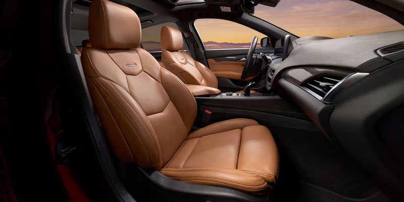 Cadillac CT5 model displays its luxurious interior seating, emphasizing modern design and cutting-edge technology